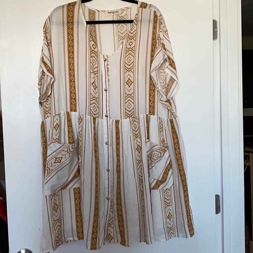 White Aztec Print Summer Dress